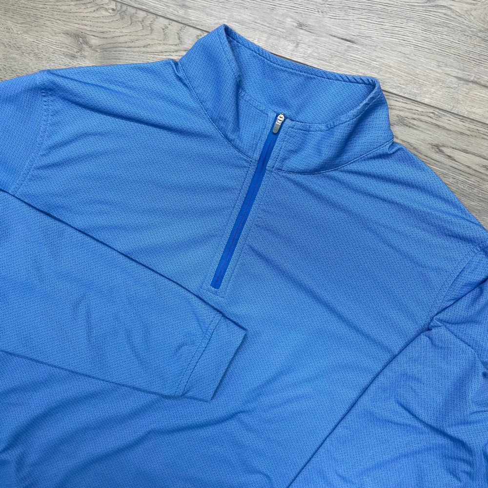 Peter Millar Perth Performance 1/4 Zip Pullover Men XL Blue Geometric READ